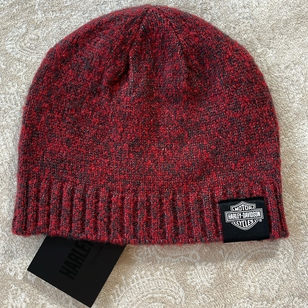 Brand New Harley-Davidson Motorcycles Knit Ribbed Beanie Hat Marbled Dark Red